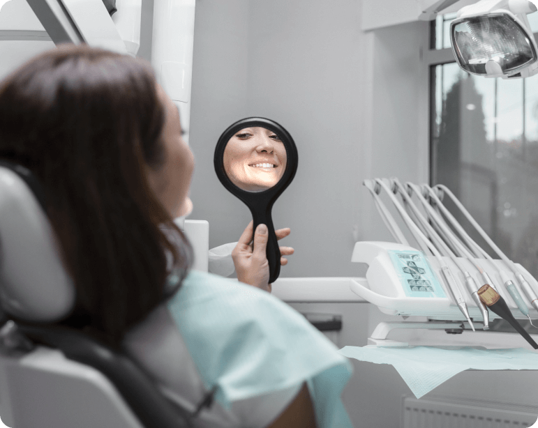 Close Up Patient Looking Mirror