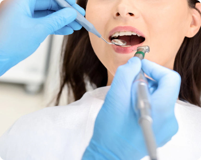 Portrait Female Patient Having Treatment Dentist Close Up